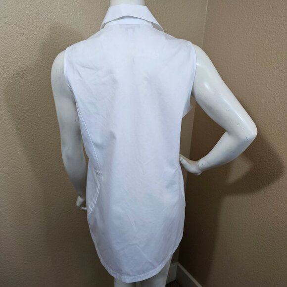FOXCROFT NYC Heritage Non-Iron White Cotton Sleeveless Button Up Tunic Top~10 - Picture 6 of 10